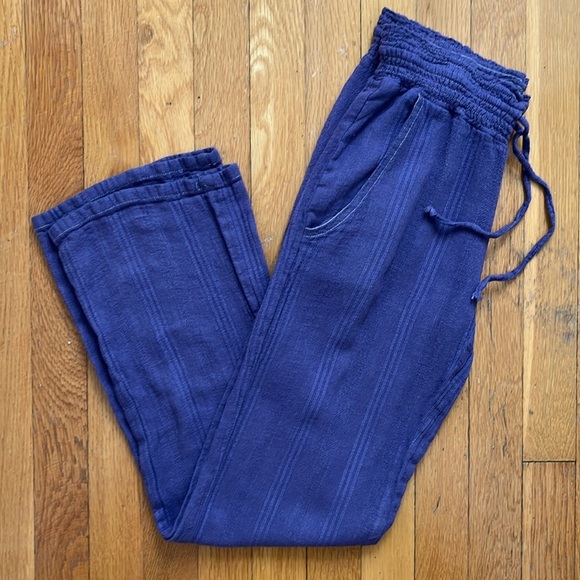 Vintage Y2K Low Rise Linen Blend Purple Beach Easy Pants Summer Elastic Waist - Picture 13 of 13